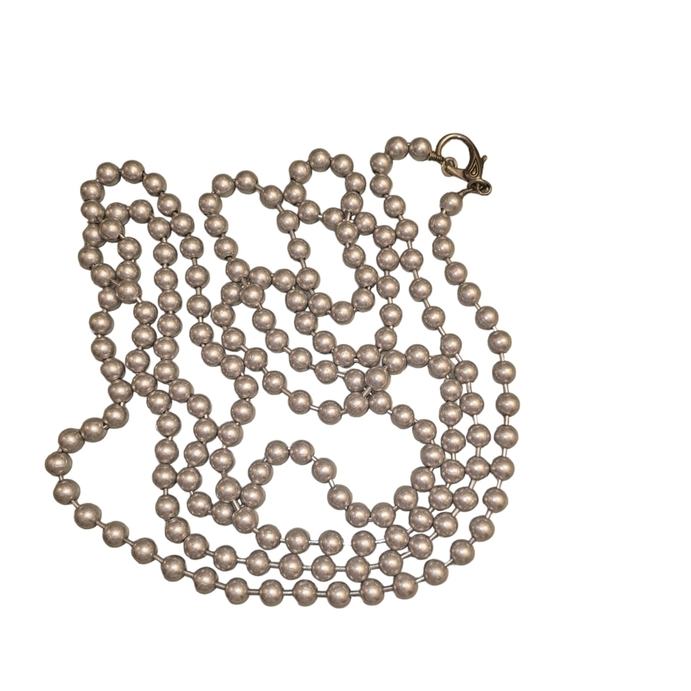 Costume Silver Beaded Necklace 96" Metal Clasp - Picture 2 of 2